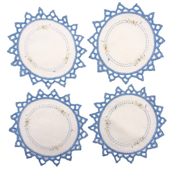 12 PCS Doilies Crochet Round Lace Blue Handmade Table Placemat Cotton Coasters - Picture 5 of 14